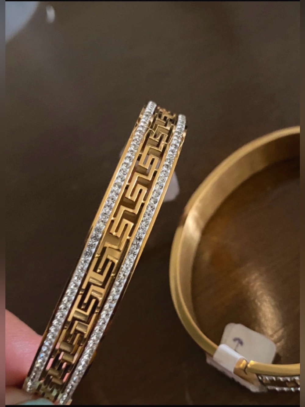 Gold Color- Tone Greek Key Crystal Bangle Bracelet - Women's Jewelry